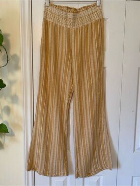 Indigo Rein Mustard Yellow and Cream woven Striped Wide-Leg Pants Bellbottoms L